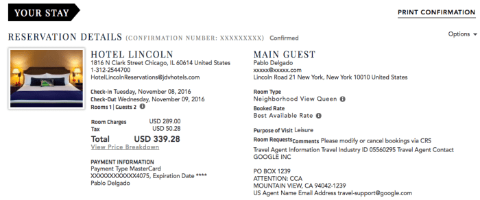 Get hotel booking confirmation