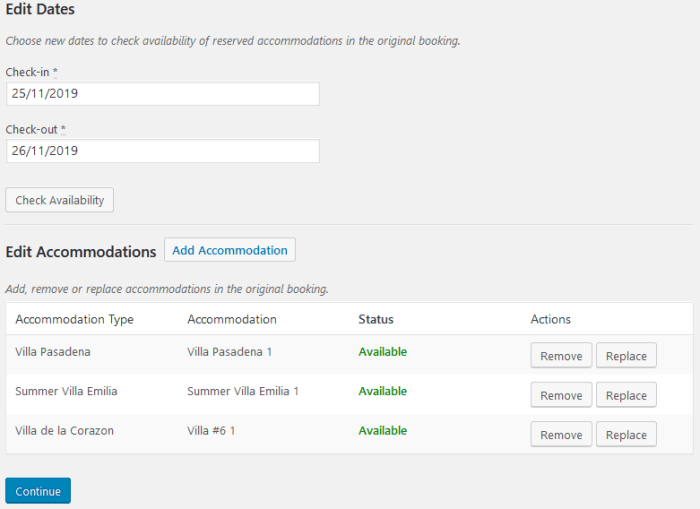 Modify hotel booking details